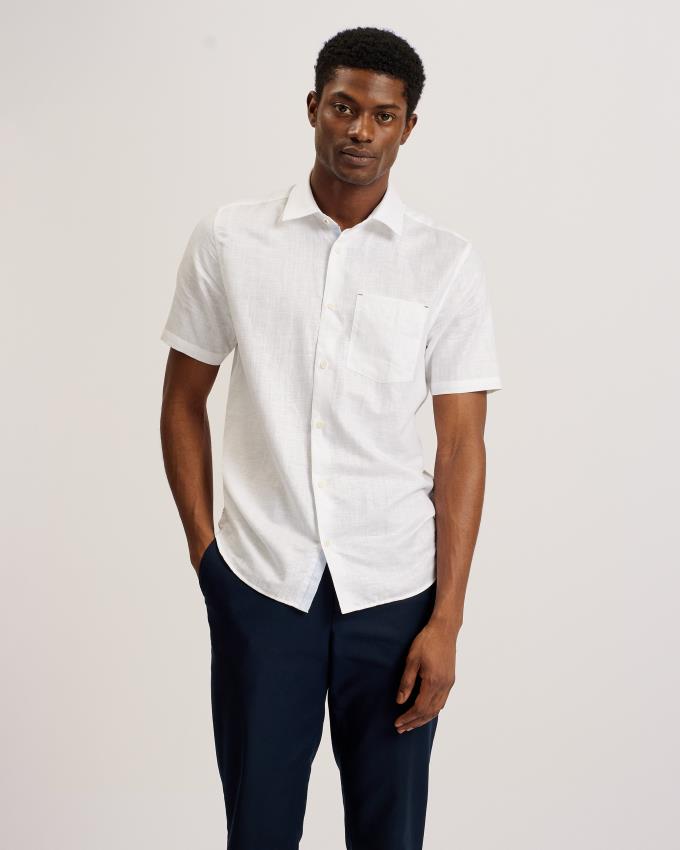 Chemises Ted Baker Short Sleeve Linen Cotton Blanche Homme | QIB-90864063